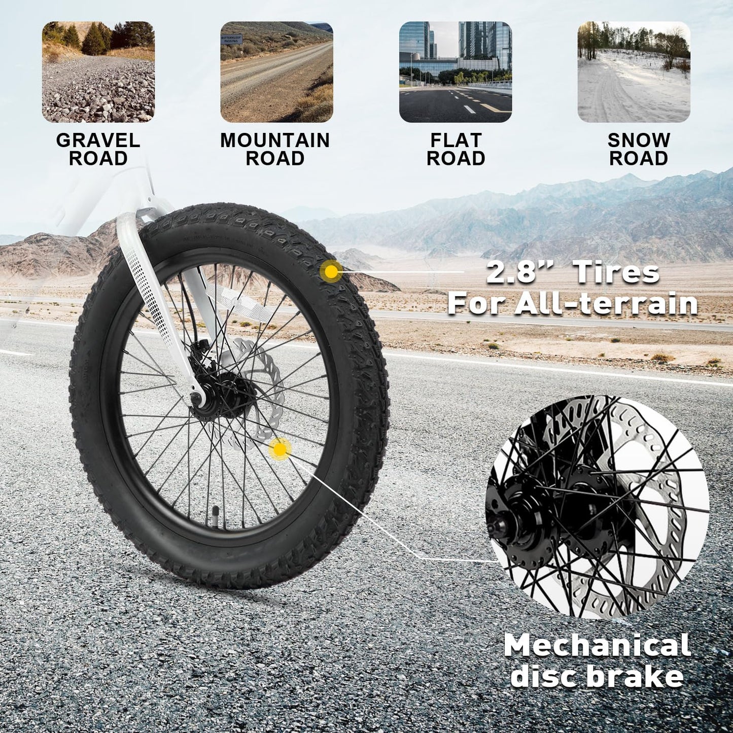 Glerc Mars Kids Mountain Bike, 24 Inch Fat Tire Bike for Teen Ages 8-14 Year Old, Bicycle with 2.8-Inch Wide Tires and 6 Speed Drivetrain, White