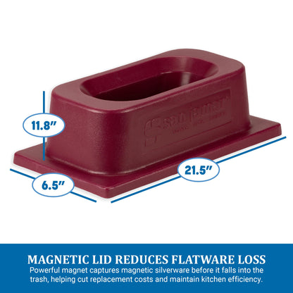 San Jamar KatchAll Magnetic Trash Can Lid for Retrieving Flatware, Magnetic Top for Garbage Bin, 21.5" x 11.75", 1 Count, Burgundy