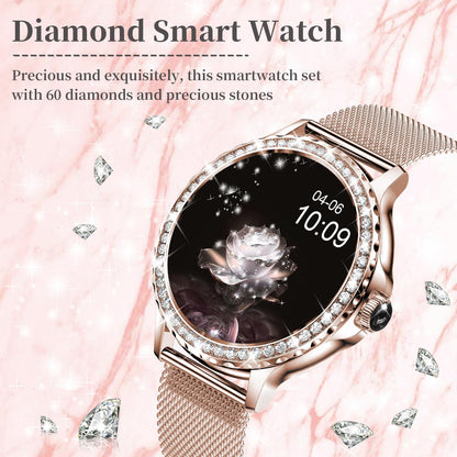 Smart Watches for Women (Answer/Make Call) with Diamonds, 1.3”HD Screen Bluetooth Smartwatch for Android iOS Phones, IP68 Waterproof Fitness Activity Trackers with Heart Rate/SpO2/BP/Sleep Monitor
