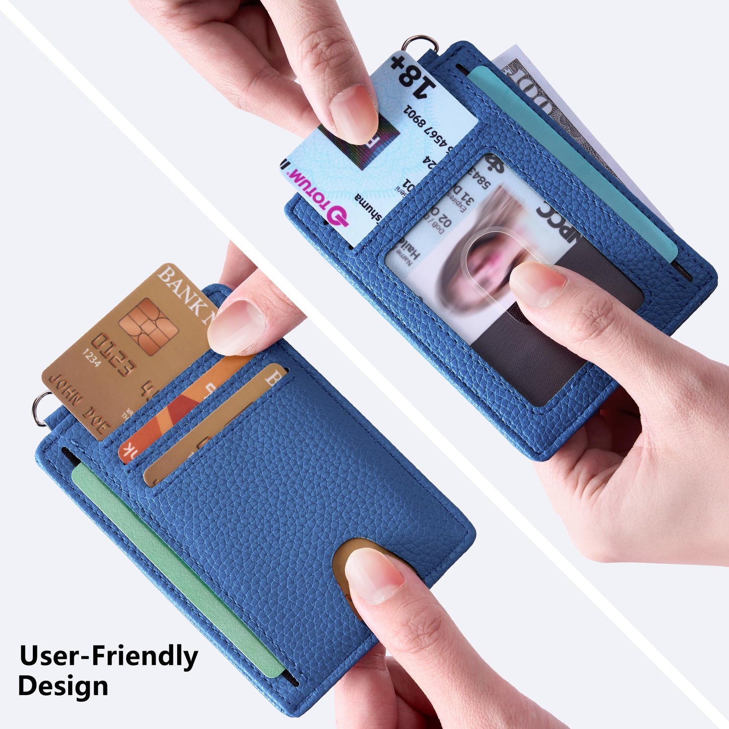 Mayski Slim Wallet, Credit Card Holder for Women, Minimalist Front Pocket RFID Blocking Card Cases, Small Wallet Women Men(Litchi Ocean Blue)