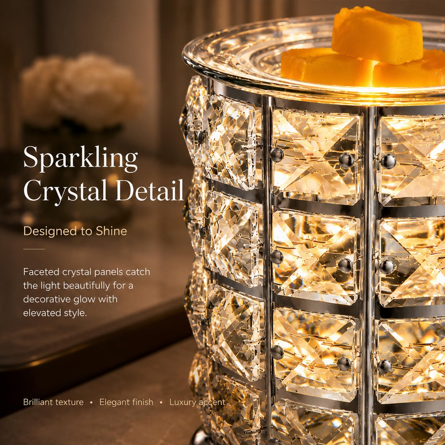 Wrought Iron Crystal Wax Melt Warmer Electric Oil Burner Wax Melt For Home, Kitchen, Living Room, Bedroom, SPA(Silver)