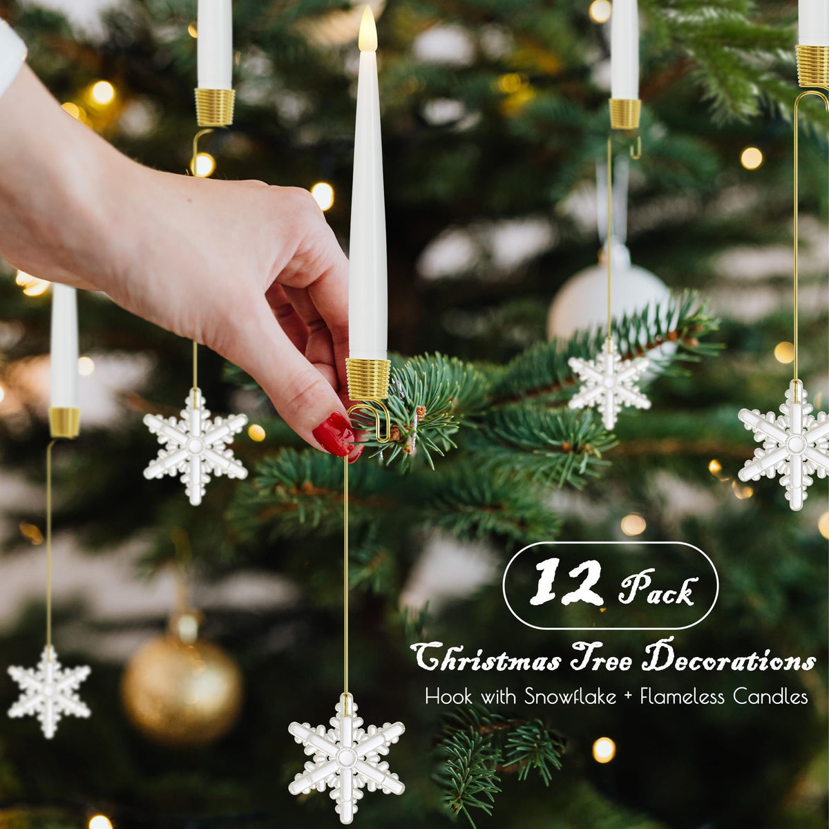 JOIONE Flameless Christmas Tree Candles with Remote, 12 Pack Battery Operated LED Candles for Christmas Tree Flickering Flame for Xmas Indoor Decor - Acrylic Snowflake