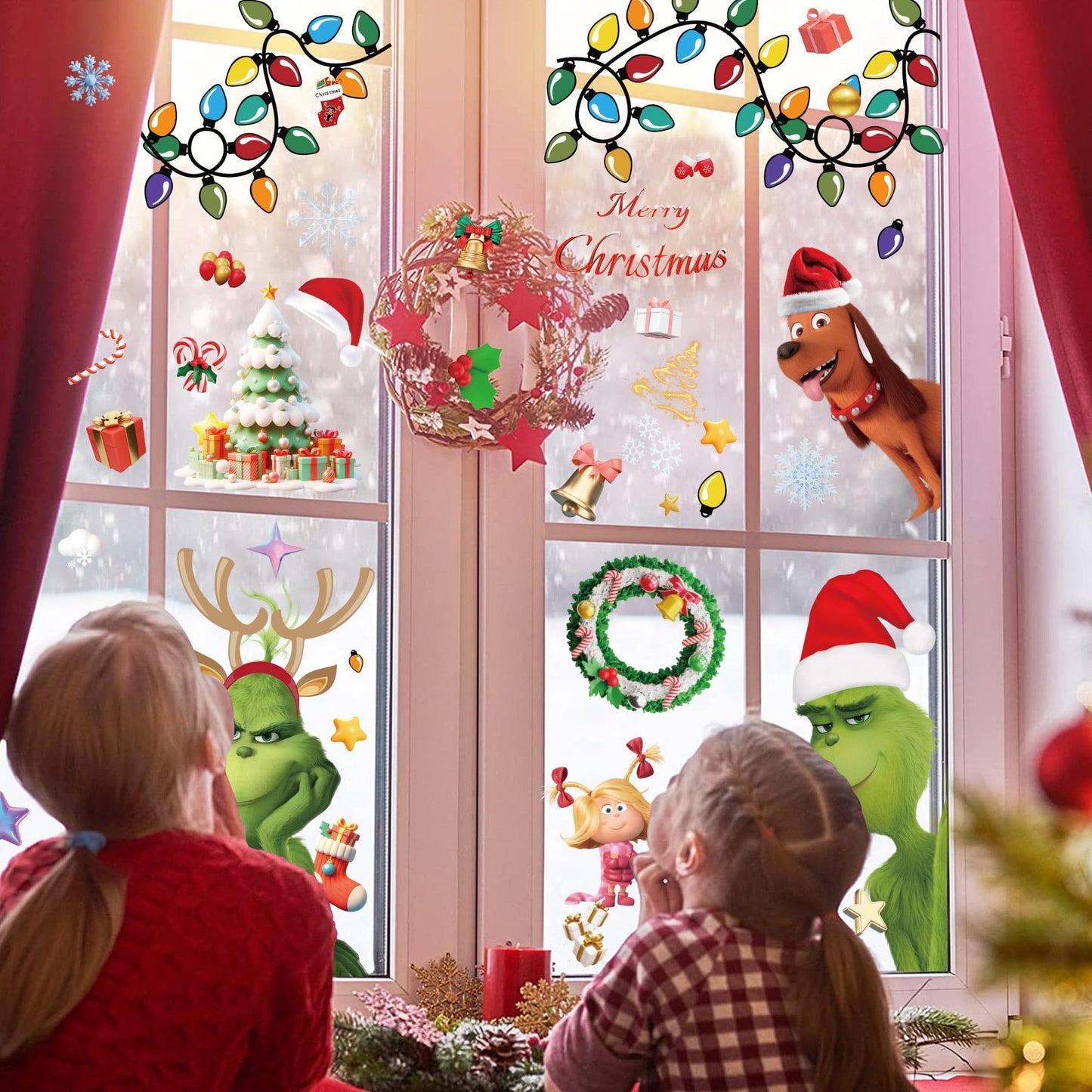 SUNWISHA Christmas Window Clings 10 PCS Reusable Double Sided Static Christmas Stickers Indoor Decor
