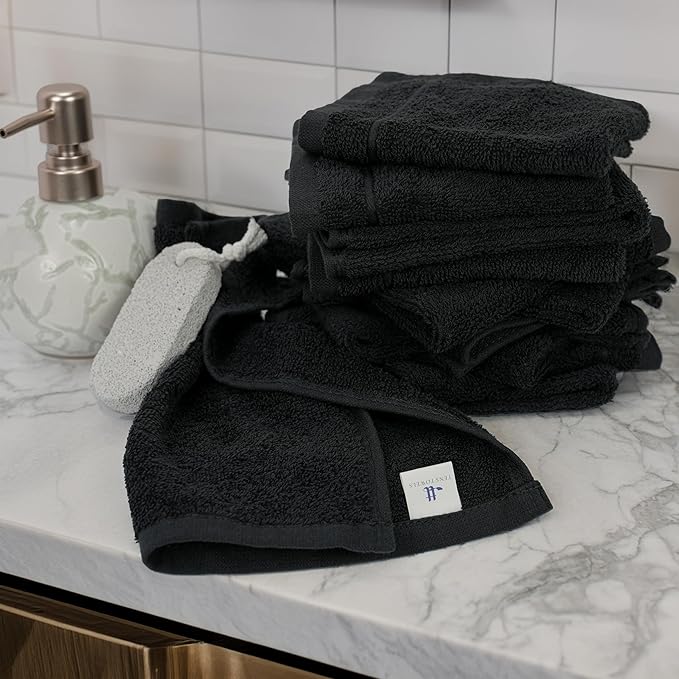 Tens Towels Pack of 24 Washcloths, 12 x 12 Inches, Lighter Weight, Quick to Dry