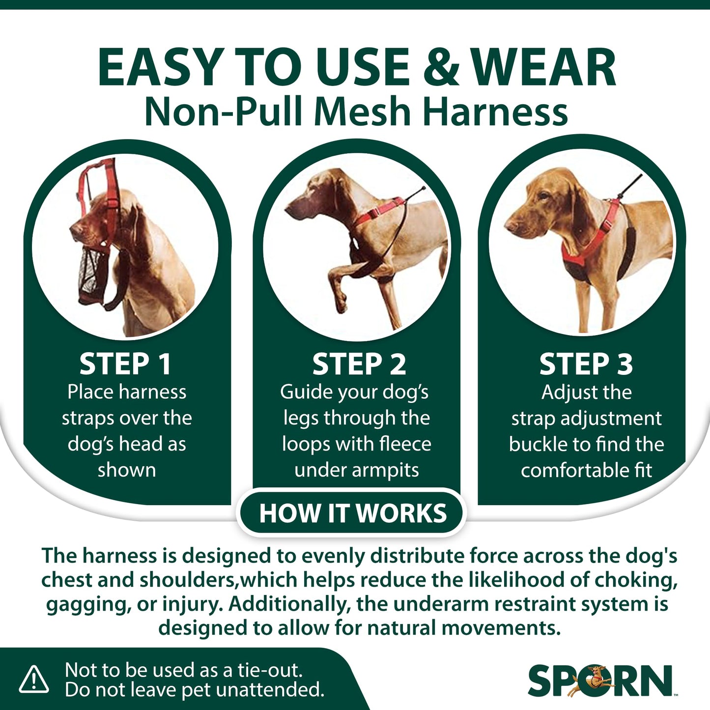 Sporn No Pull Dog Harness for Small-Sized Dogs - Red Mesh, Heavy Duty Nylon, Breathable, Lightweight, Adjustable, Padded, Soft & Easy, Anti-Pull & Anti-Rub Body Halter, Small Dog Harness for Puppies