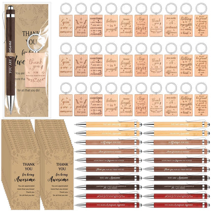 30 Set Thank You Gifts for Coworkers Employee Appreciation Gifts Motivational Ballpoint Pen with Inspirational Keychain Positive Card Inspirational Gift for Volunteer Staff Teacher Team Graduation