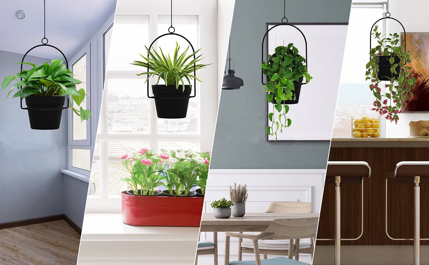 Gardzen 3 Packs Hanging Pots for Plants Outdoor & Indoor, Black Hanging Planter, Pot Hangers for Plant Flower