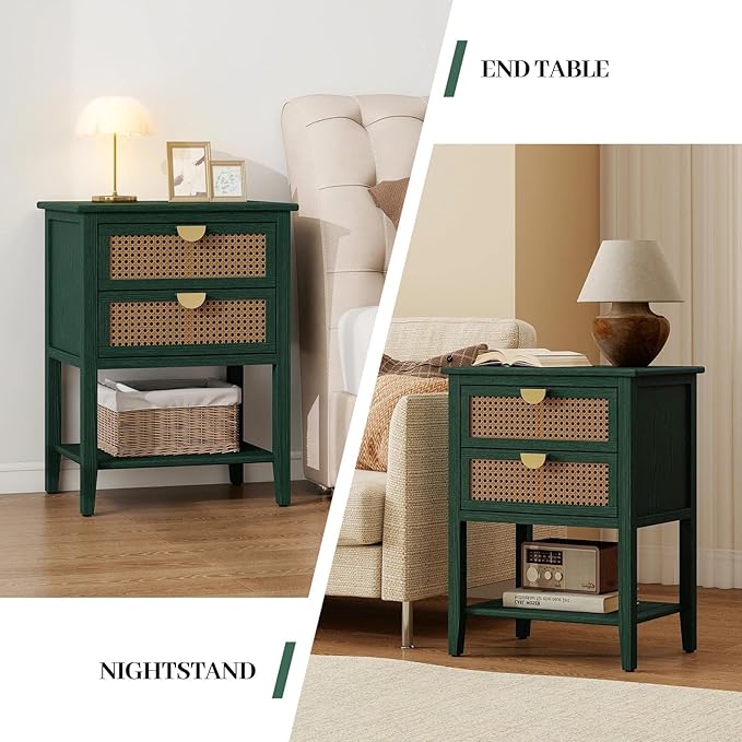 22" Green Accent Side Cabinet, Boho Storage Cabinet