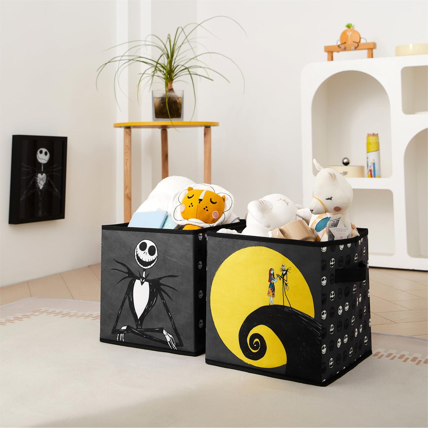 Nightmare Before Christmas Jack and Sally Set of 2 Durable Storage Cubes with Handles, 10"x10"x10" Cubes