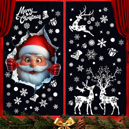 178Pcs Large Christmas Window Clings for Glass, Xmas Snowflake Cling Winter Stickers Reusable Double-Sided Outdoor Window Christmas Decoration for Santa Claus Reindeer Peppermint Decals Holiday Decor
