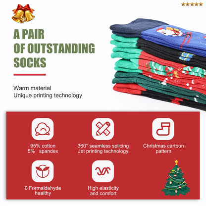 Moonlight Manor 6 Pairs Christmas Socks for Women,Xmas Crew Socks Holiday Gift Novelty Socks US Size 6-13