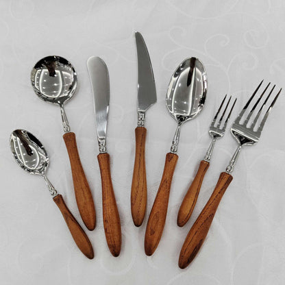 42PCS Utensils Wood Handle Silverware Set Cutlery Set for 6 ZILNEHZ Flatware Luxury Utensil Sets Stainless Steel for Kitchen Include Fork Knife Spoon Tableware for Kitchen Hotel Banquet Seder
