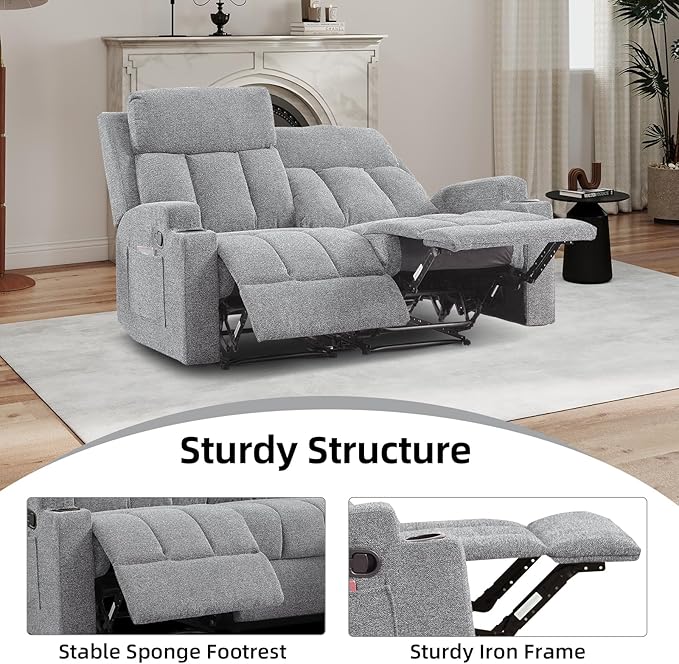 CANMOV Manual Recliner Sofa Set, Fabric Recliner Living Room Furniture Sets