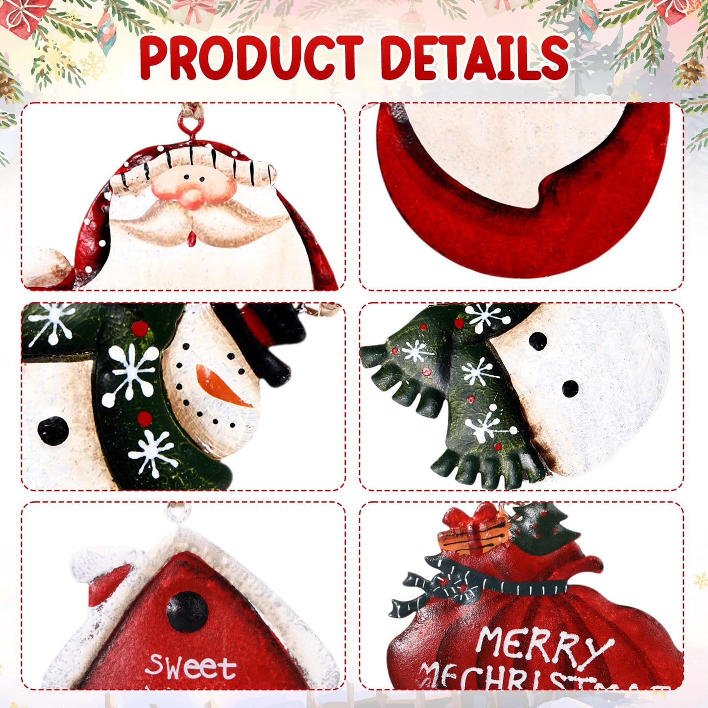 WILLBOND 8 Pieces Christmas Tin Metal Ornaments Tin Santa Claus Decorations Snowman Reindeer Christmas Ornaments for Holiday Celebrations Home Themed Party Decoration