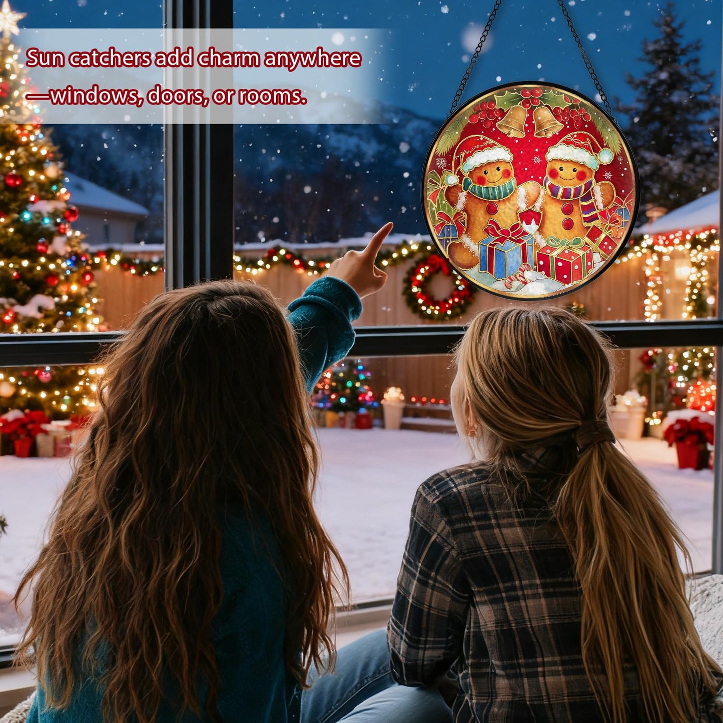Christmas Decorations Stained Glass Window Hanging, Gingerbread Candy Cane Christmas Suncatcher for Window Hanging, Suncatchers Indoor Windows Wall Art for Mom Grandma, for Home Office 7.87 inches