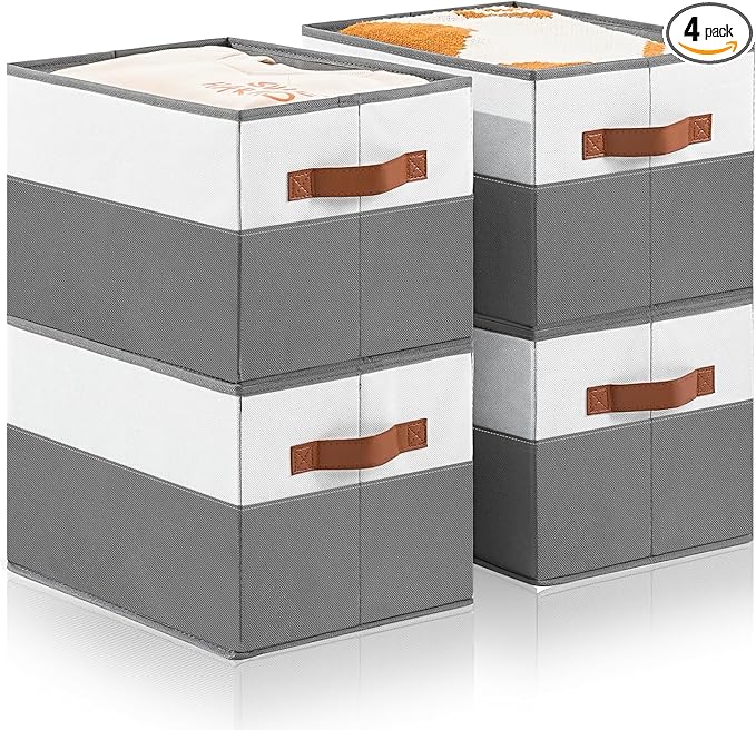 4 Pack Large Storage Bins with Handle, Collapsible Storage Basket