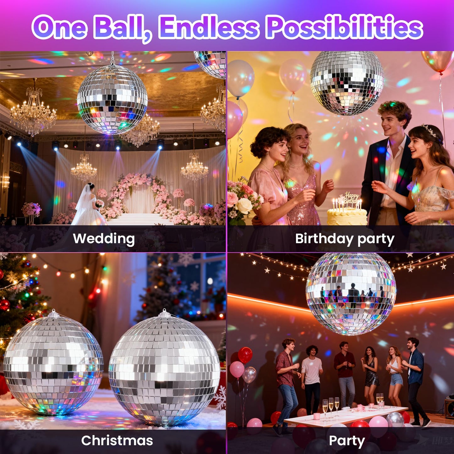 Youdepot 8-Inch Disco Ball 2-Pack – Silver Hanging Mirror Ball with String, Reflective Disco Ball Decorations for Weddings, Birthdays, Classrooms, Home, DIY, Indoor & Outdoor Events
