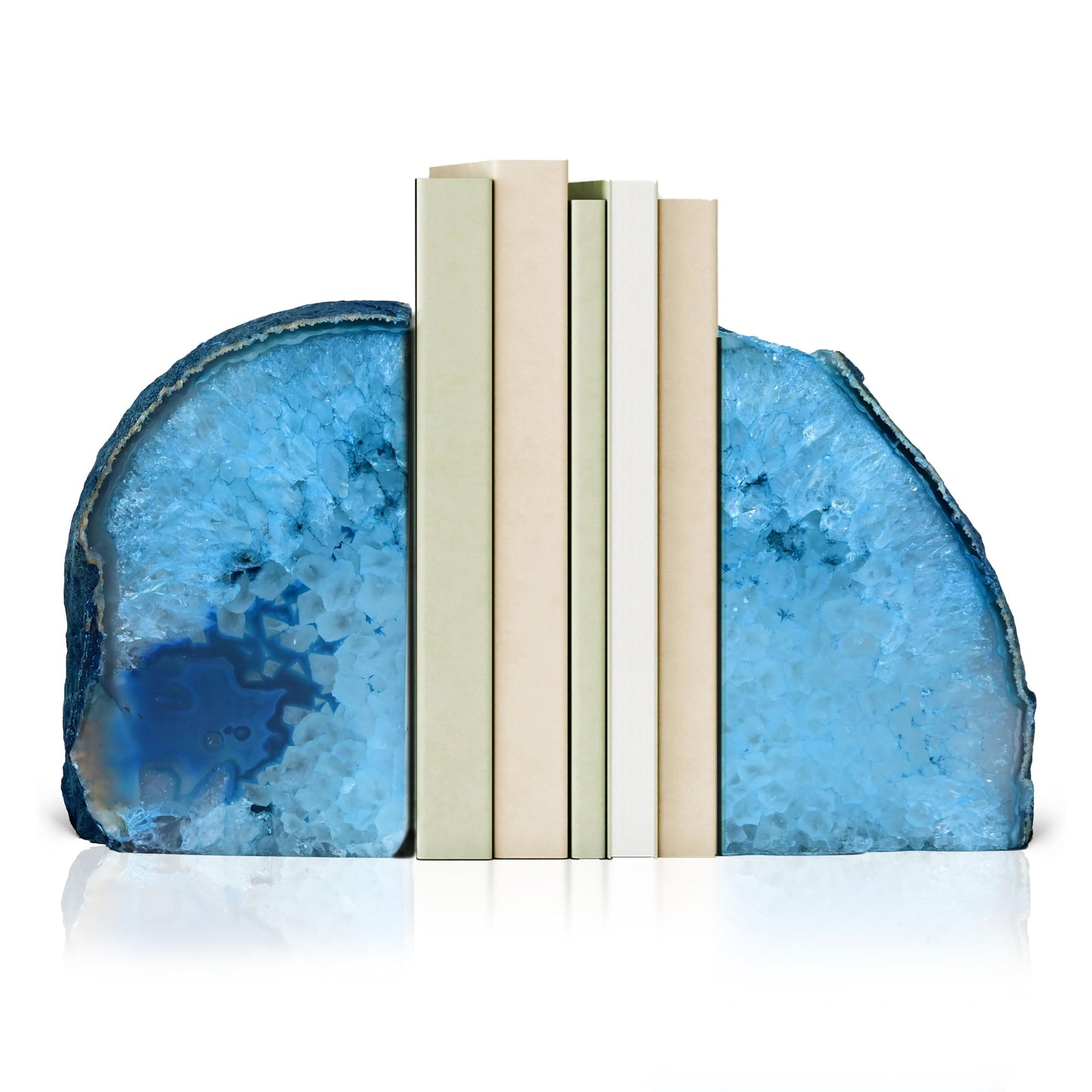 Bookends, Agate Bookends, Handcrafted Brazilian Stone Bookends for Unique and Crystal Energetic Decoration, Perfect for Gifts, One Pair of Teal Bookends Size 3-4 lbs
