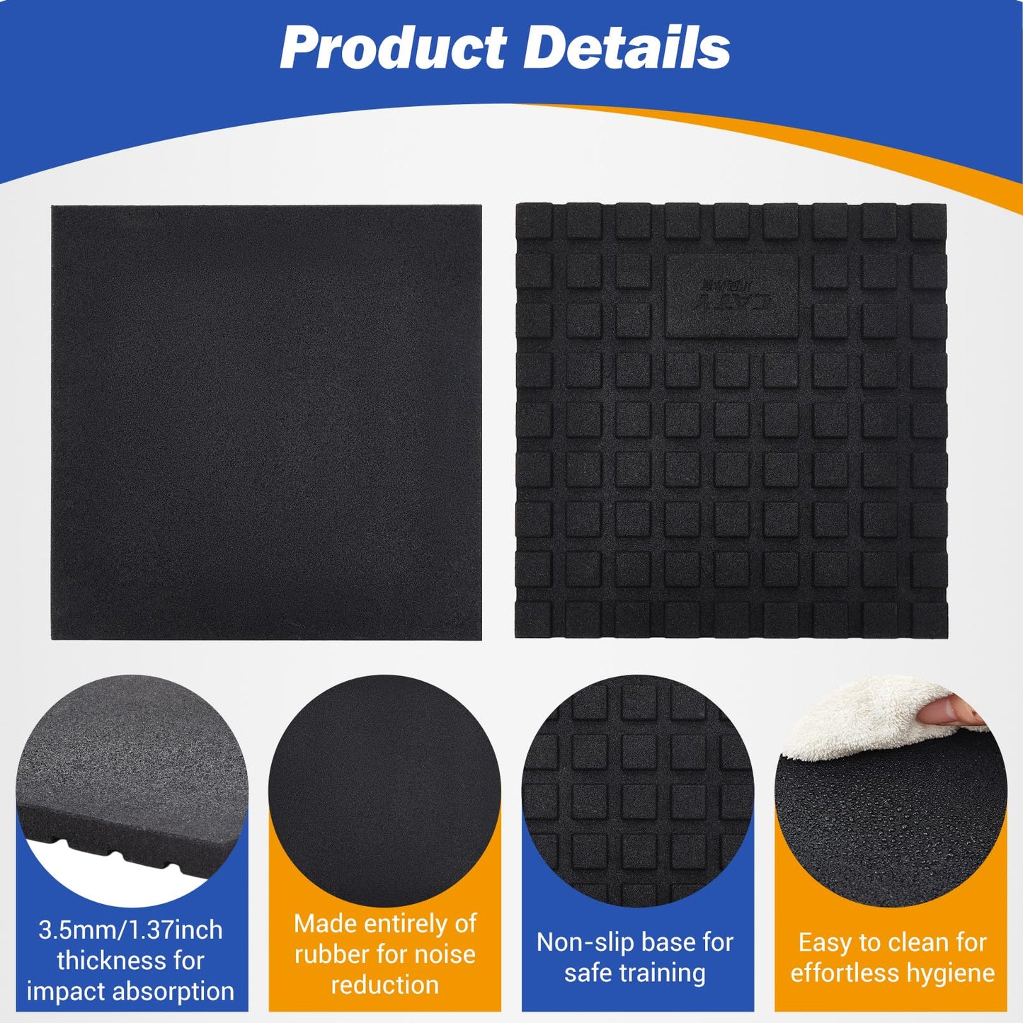 Maasechs 2 Pack 1.38" Thick Heavy Duty Rubber Exercise Equipment Mats 20"x20" Multi-purpose Gym Floor Mat Tiles for Deadlift Platforms Home Anti-smash Anti-slip Shock-absorbing Floor Protectors