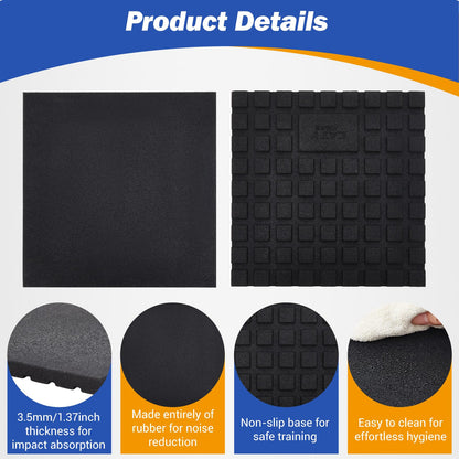 Maasechs 2 Pack 1.38" Thick Heavy Duty Rubber Exercise Equipment Mats 20"x20" Multi-purpose Gym Floor Mat Tiles for Deadlift Platforms Home Anti-smash Anti-slip Shock-absorbing Floor Protectors