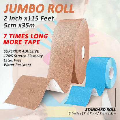PHYTOP Kinesiology Tape Roll 35M, K Tape Knee Support Uncut Roll, Muscle Tape for Pain Relief, Beige