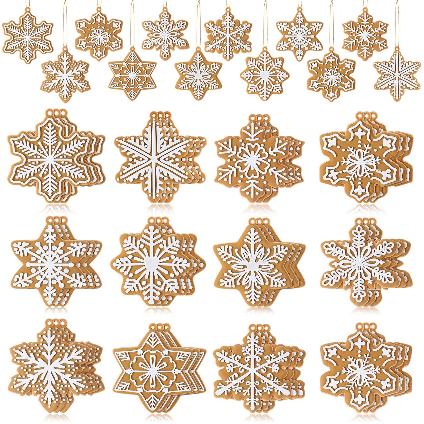Syhood 36 Pcs Christmas Gingerbread Snowflake Ornaments Gingerbread Cookie Ornaments for Xmas Tree Hanging Decor Silicone Decorations for Holiday Party
