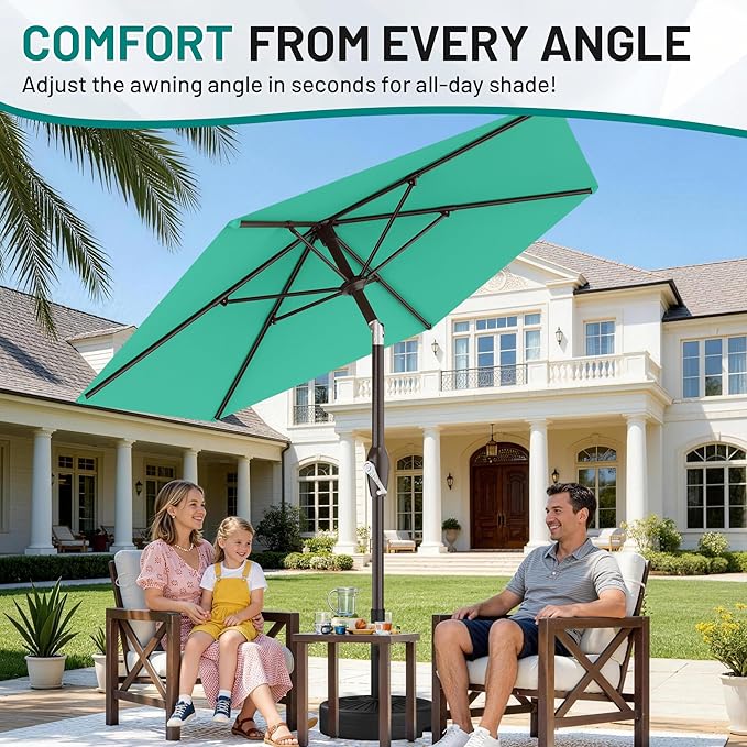 AreShark 7.5FT Patio Umbrella Table Market Umbrella with 6 Sturdy Ribs, Button Tilt/Crank Heavy-Duty Round Outdoor Umbrellas for Garden, Deck, Backyard,and Pool, Aruba Blue
