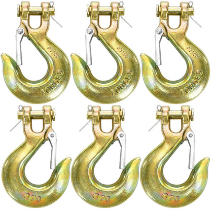 Lawei 6 Pack 3/8 Inch Clevis Slip Hook with Safety Latch, G70 Forged Steel Chain Hooks, Heavy Duty Solid Tow Hook for Truck Trailer Winch Transport, 18,000lbs Capacity, Yellow Zinc Coated Hooks