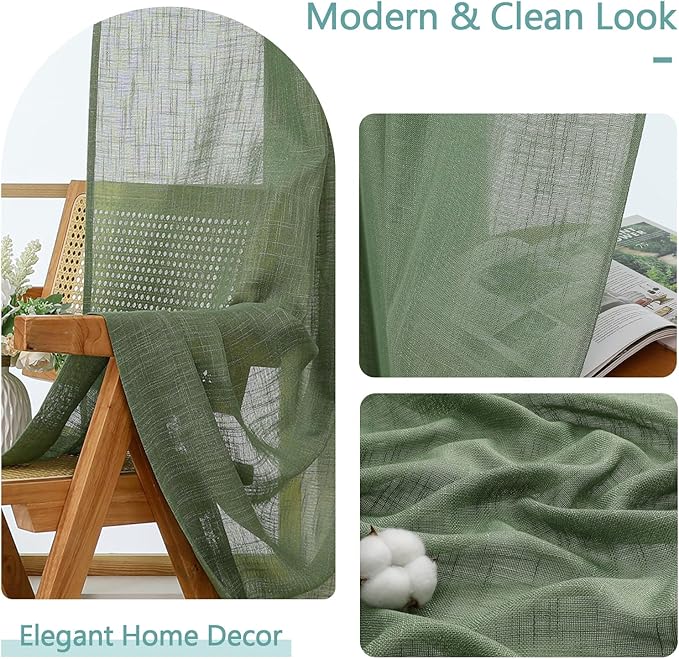 Chyhomenyc Sage Green Semi Sheer Curtains 84 Inches Long 2 Panels Set, Light