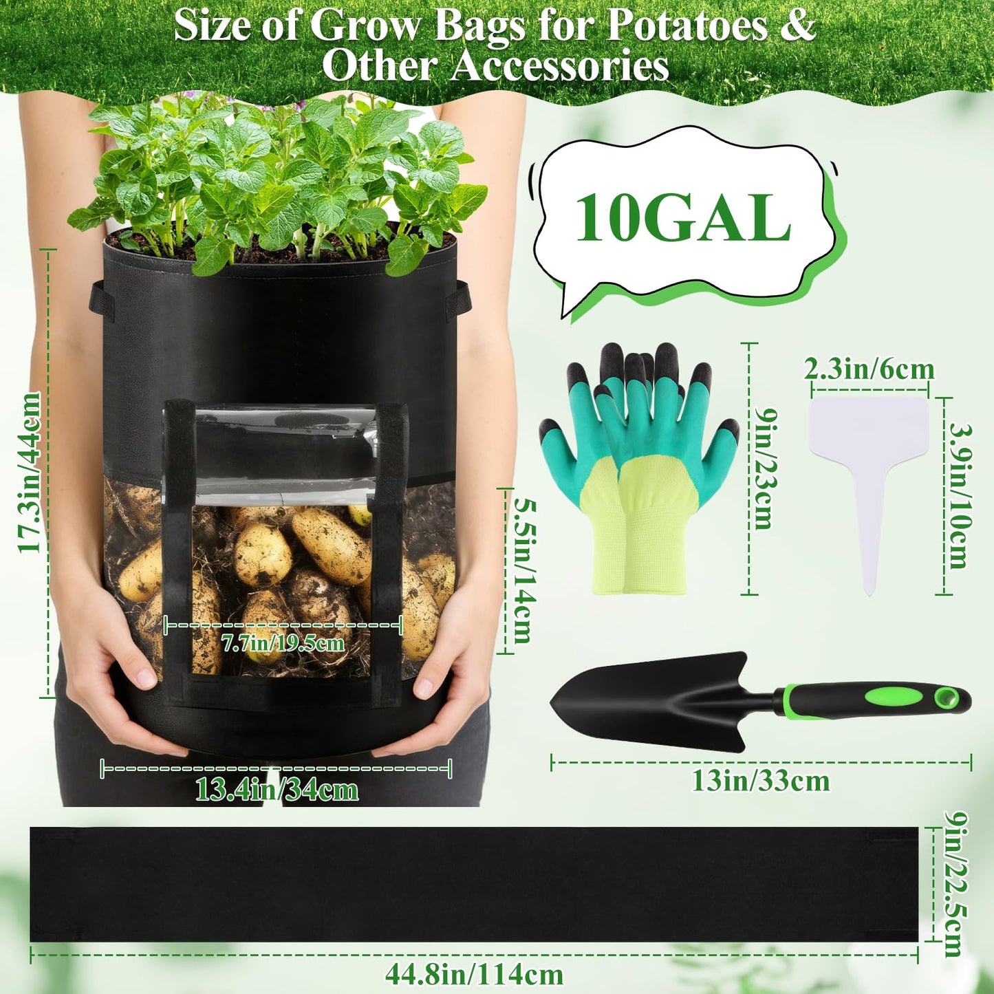 4 Pack 10 Gallon Potato Grow Bags with 360°Visible Window, Heavy Duty Thickened Nonwoven Fabric Plant Grow Bag with Sunshade Cloth, Reusable Garden Grow Bags for Potatoes, Vegetables, Flowers