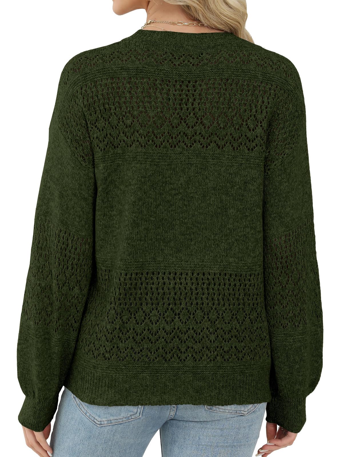 Lylinan Womens Sweaters Casual Boho Long Sleeve Shirts Crewneck Lightweight Crochet Tops Pullover Knit Sweater