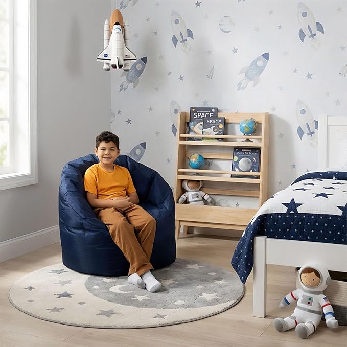 Big Joe Milano Bean Bag Chair for Kids, Durable Easy-Clean Navy Smartmax