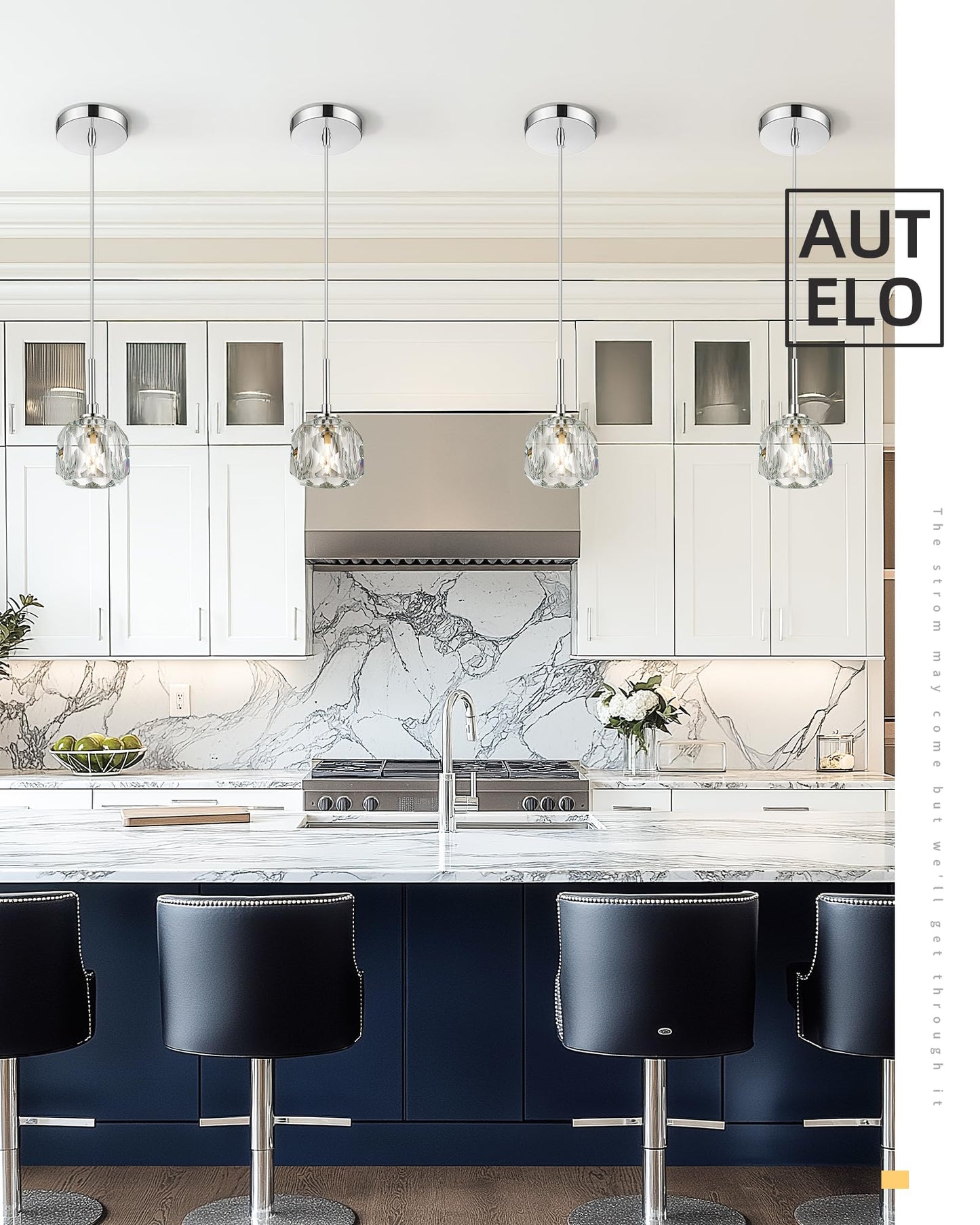 AUTELO 2 Pack Modern Pendant Lights, 1-Light Pendant Light Fixtures in Chrome Metal Finish, Small Crystal Pendant Lights Kitchen Island for Kitchen Island, Dining Room, Bedroom, H3878 CH-2PK-NR
