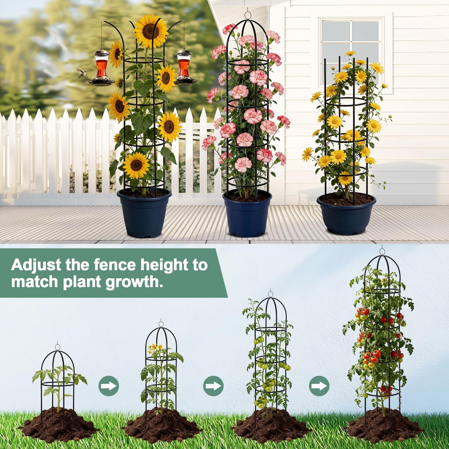 100% Metal 6.6 Ft Tower Obelisk Garden Trellis,2 Pack Plant Support for Climbing Plants Rose Bush Round Trellis for Pots Rustproof Metal Plant Flower Trellises for Clematis Vine Jasmine Outdoor Indoor