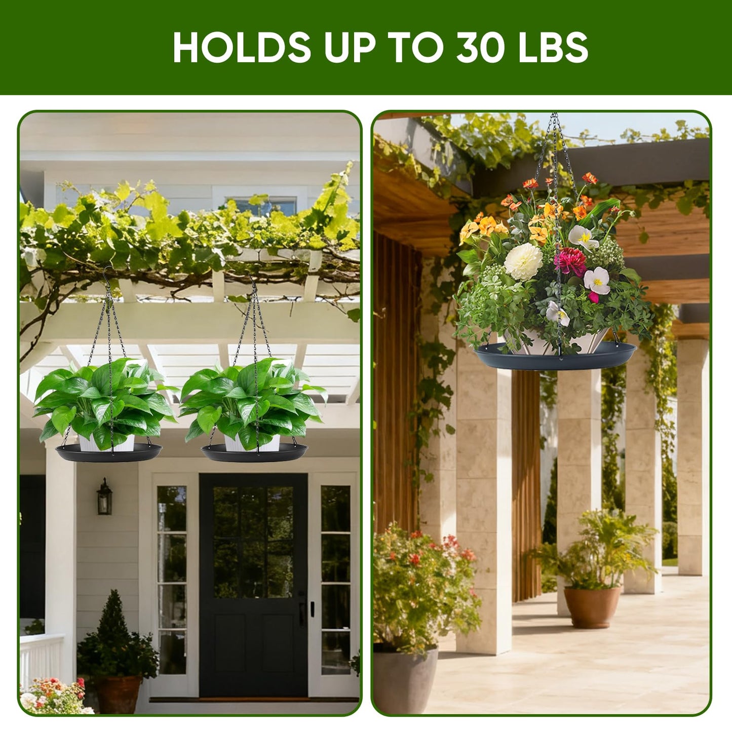 gajavo Plant Hanger Indoor Outdoor, 2 Pack Window Plant Hanger with Trays, Heavy Duty Metal Hanging Planter Basket, No Drip & Stable, for Window Railing Balcony, Black（11.8IN）