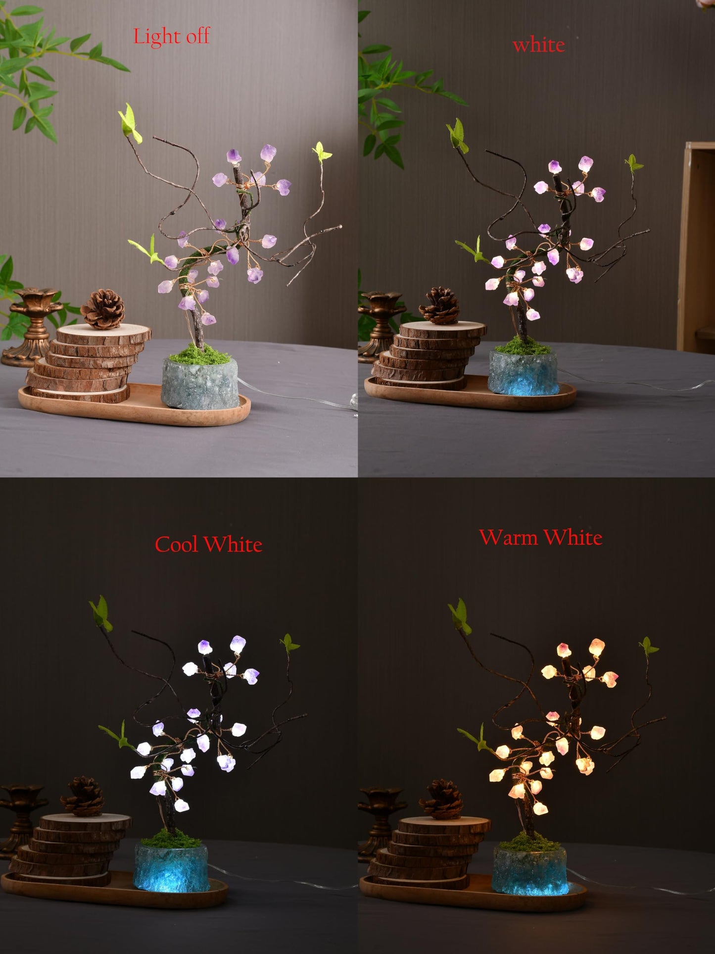 FLCSIed 20 LED Powered by AA Batteries(not Included) Crystal Amythyst Tree Night Light - Ambient Lamp with Timer & Genuine Amethyst Crystals | Perfect Home Decor & Thoughtful Gift (Purple & Blue)