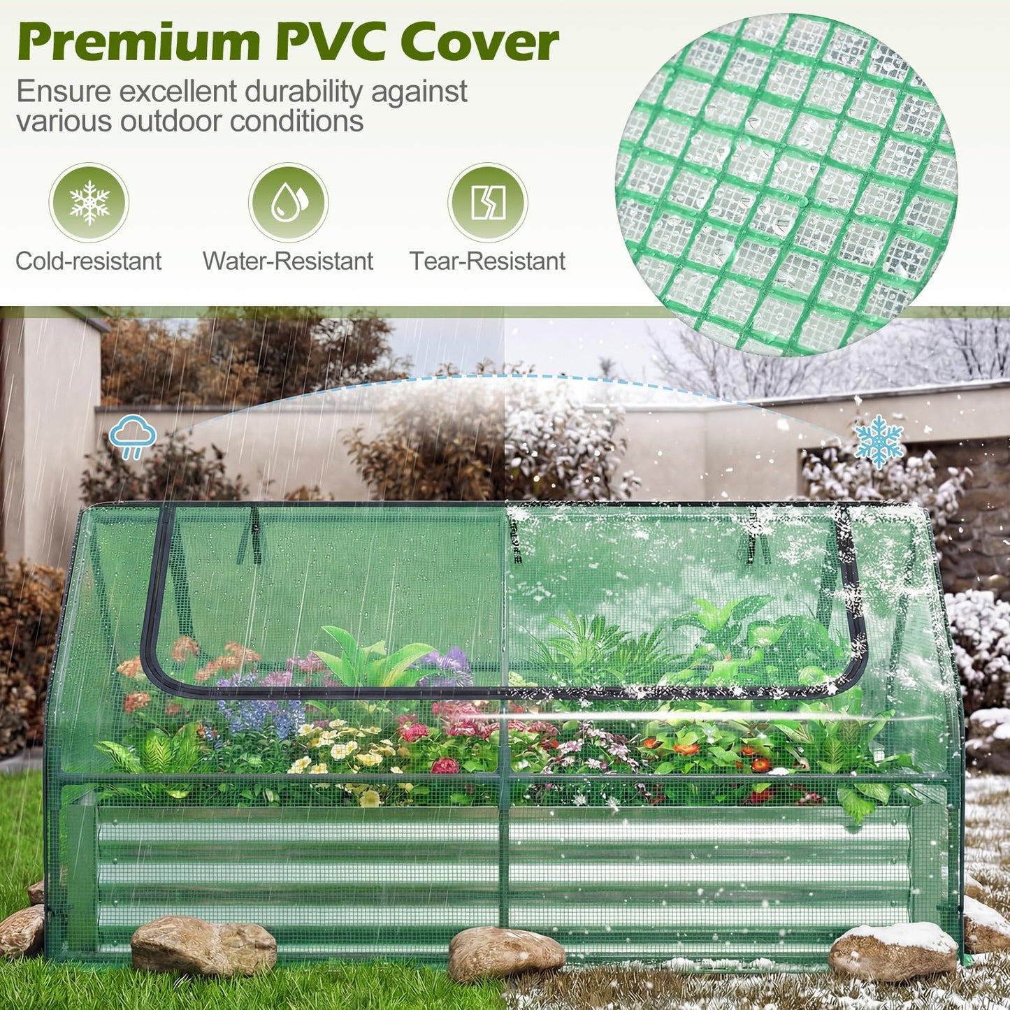 Giantex 3-in-1 Metal Raised Garden Bed with Greenhouse Cover, 6x3x3 FT Metal Elevated Outdoor Planter Box with Roll-Up Windows, Open Base Grow Box for Vegetables, Flowers and Herbs, Green
