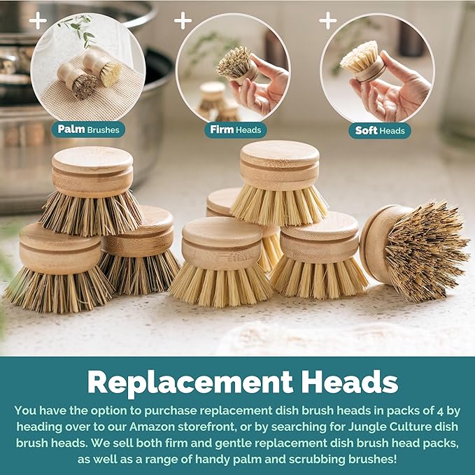 Jungle Culture® 6 Pack Bamboo Dish Brush Set