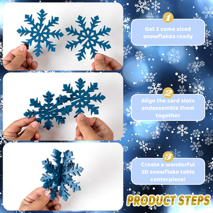 OuMuaMua 6 Set Snowflake Christmas Table Decorations - 12pcs Blue White Glitter Wooden 3D Snowflake Decor Tabletop Centerpiece for Christmas Party Supplies Home Decor