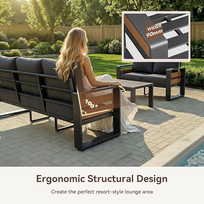 Aoxun Aluminum Patio Furniture Set, 5 Seats Sectional Metal Patio Furniture