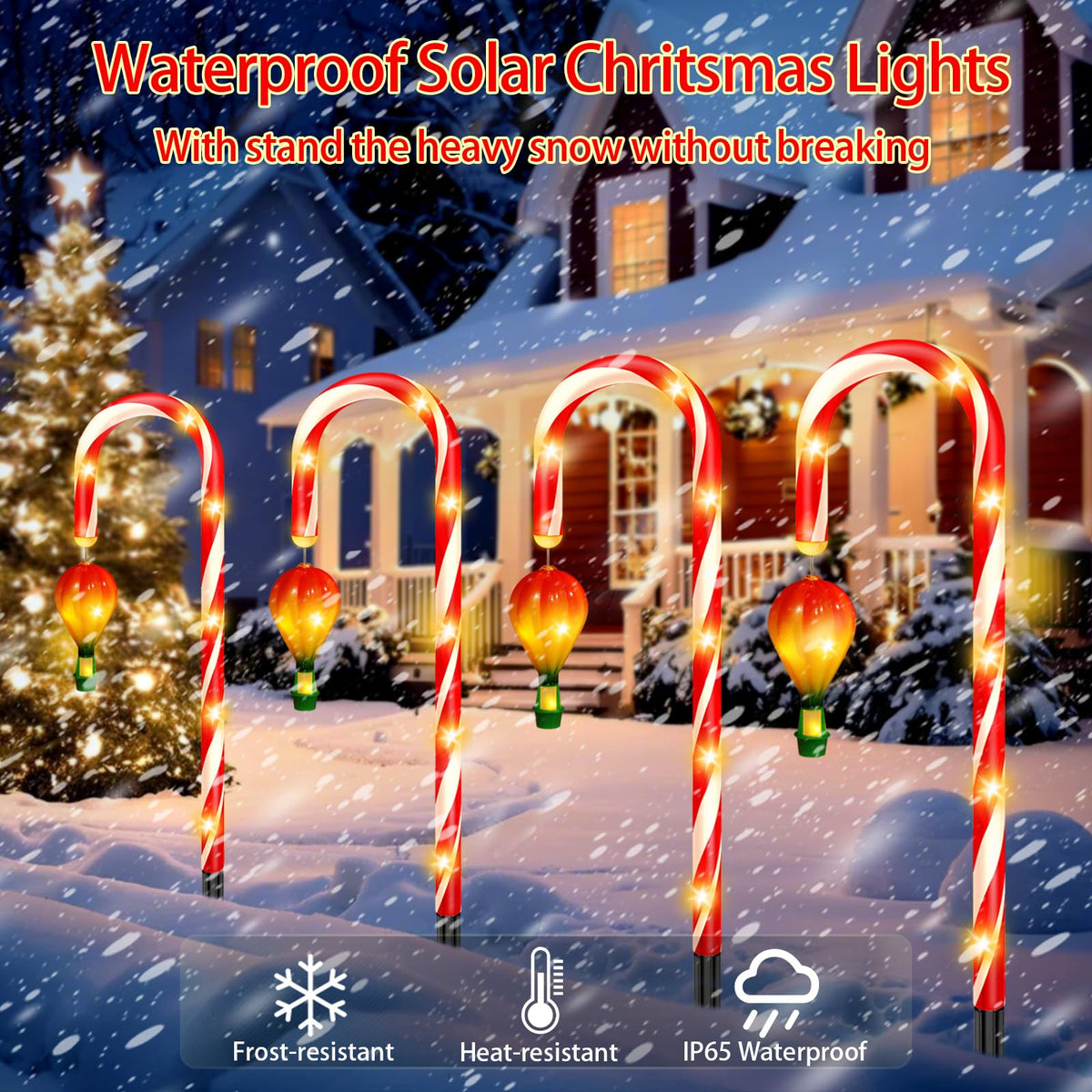 12 Pack Outdoor Solar Christmas Decorations, 180 Bright LED Solar Candy Cane Christmas Lights 8 Lighting Modes, Waterproof Outside Xmas Decorations with Lantern Decor Lights for Pathway Yard Garden