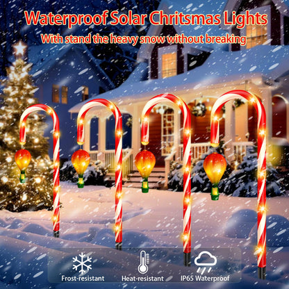 12 Pack Outdoor Solar Christmas Decorations, 180 Bright LED Solar Candy Cane Christmas Lights 8 Lighting Modes, Waterproof Outside Xmas Decorations with Lantern Decor Lights for Pathway Yard Garden