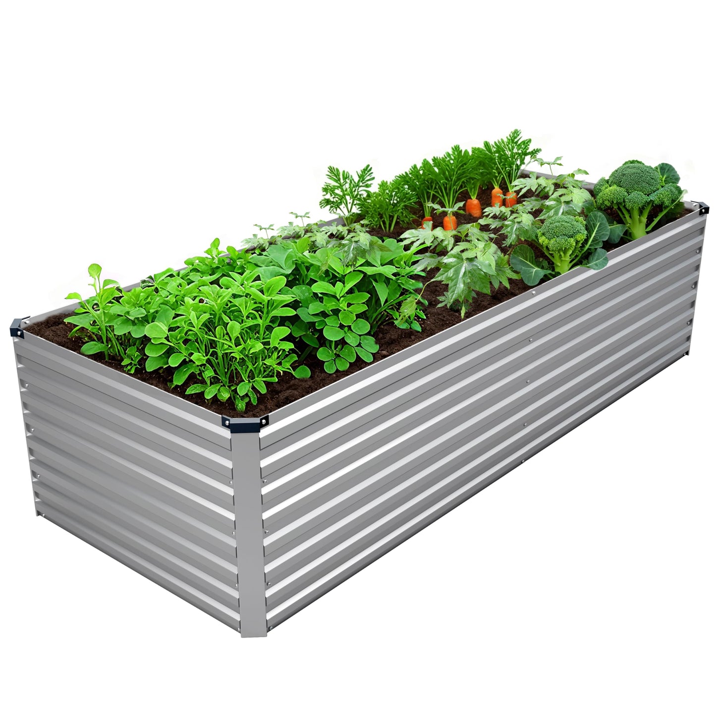 DIIYIV Galvanized Raised Garden Bed Kit Outdoor Patio,8x2x2ft Large Rectangular Metal Planter Boxes,Deep Root Box Planter for Gardening,Vegetables,Flowers,Herbs-Silver