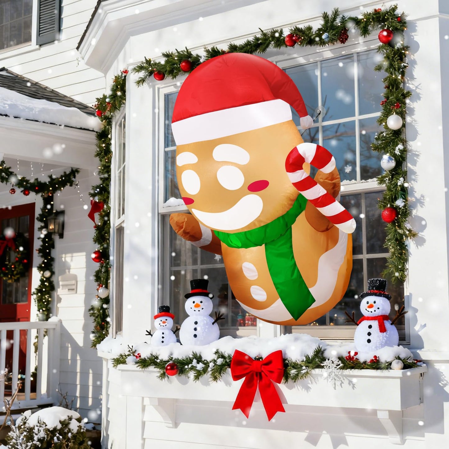 TURNMEON Christmas Inflatable Gingerbread Man Broke Out from Window, Built-in Bright LED Lights 3.5FT Blow Up Xmas Decor, Indoor Outdoor Yard Garden Lawn Home Party Christmas Window Decorations