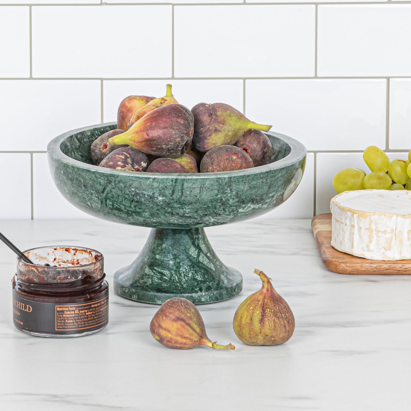 Bloomingville Marble Footed Pedestal Bowl, Green