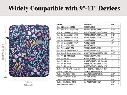 TiMOVO 9-11 Inch Tablet Sleeve Bag with Shoulder Strap for iPad 11-inch A16 2025, iPad 10.9"/10.2" | Air 11/5th/4th Gen. 10.9", Galaxy Tab A9 Plus 11", Colorful Flower