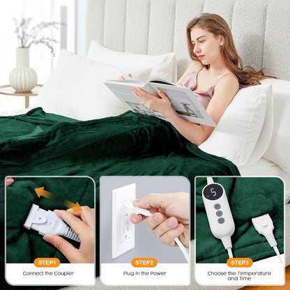 HYLEORY Heated Electric Blanket Throw, 2-Layer Cozy Warm Flannel 50" x 60", Heating Blanket with 9 Heating Levels, 2/4/6/10 Hours Auto Off, Fast Heating Winter Blanket, Dark Grey