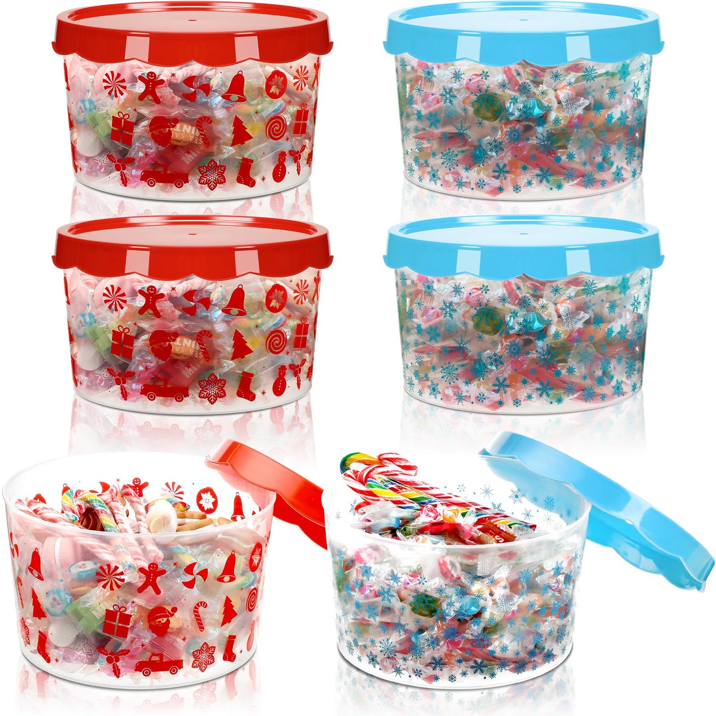 Barydat 6 Pcs Christmas Cookie Containers Plastic Jar Storage Buckets with Lid Christmas Gingerbread Snowflake Decorative Cookie Tins Xmas Winter Snack Containers for Xmas Winter Holiday Party Supply