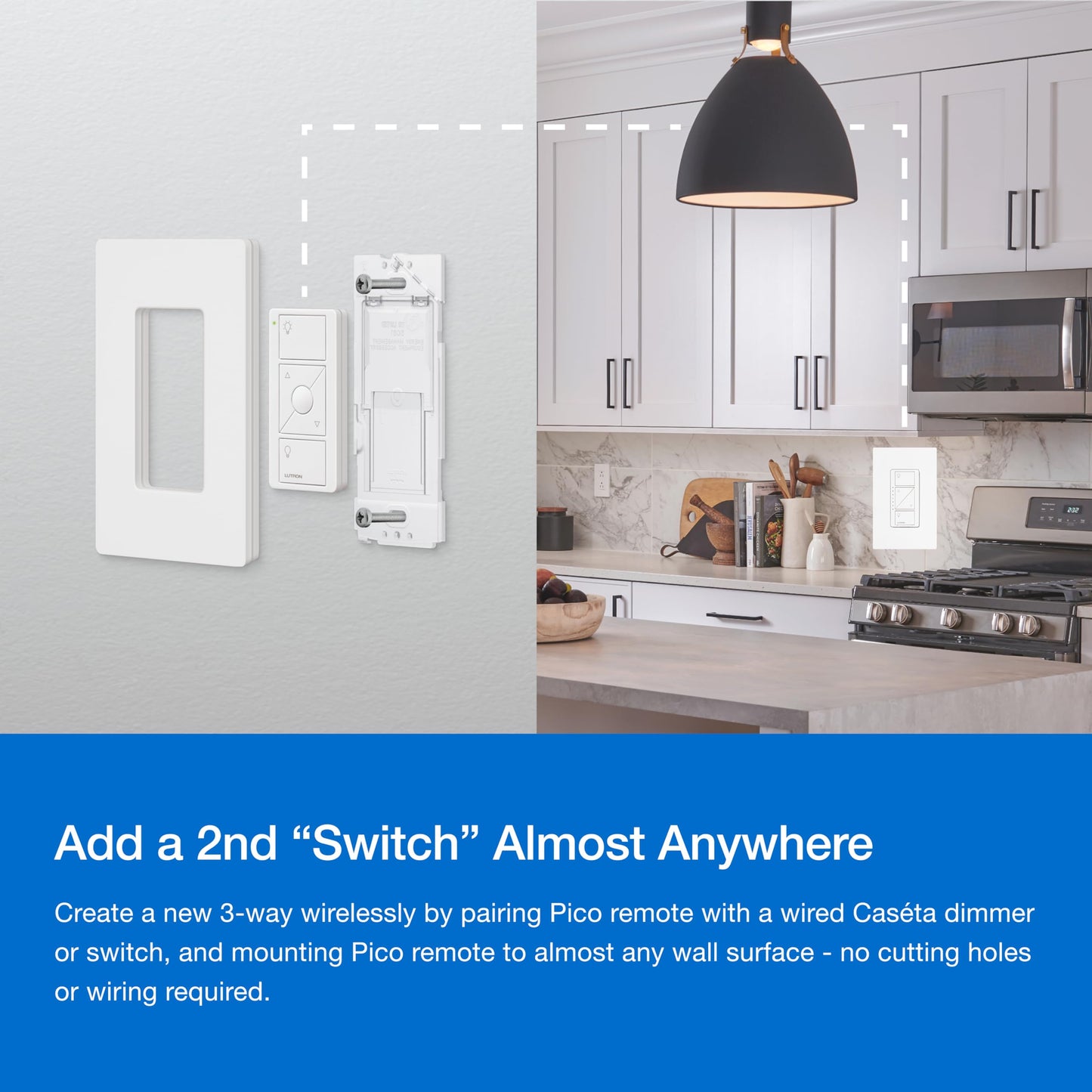 Lutron Diva Smart Dimmer Switch Kit for Caseta Lighting w/ Hub, Pico Remote & Pedestal, Smart Dimmer Works with Apple Home, Ring, Google Home, 3 Way, DVRF-BDG-1DP-A