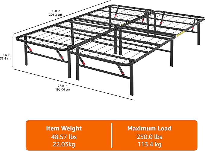 Amazon Basics Bed Frame with Storage, Foldable Metal Platform, Sturdy Steel